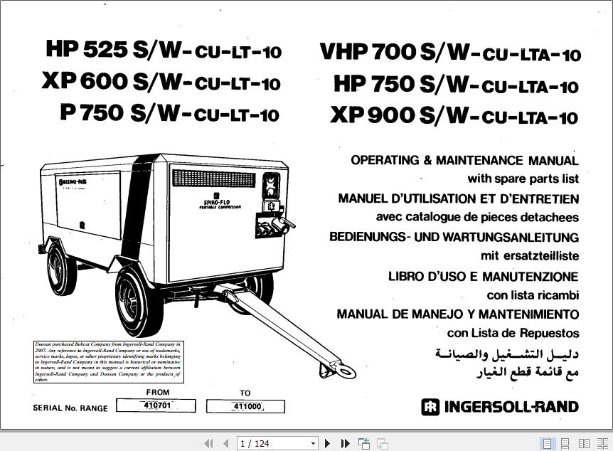 Ingersoll Rand Portable Compressor HP525 Operation and Maintenance Manual