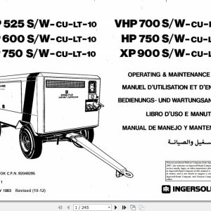 Ingersoll Rand Portable Compressor HP750 Operating and Maintenance Manual 2012