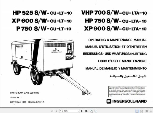 Ingersoll Rand Portable Compressor HP750 Operating and Maintenance Manual 2012