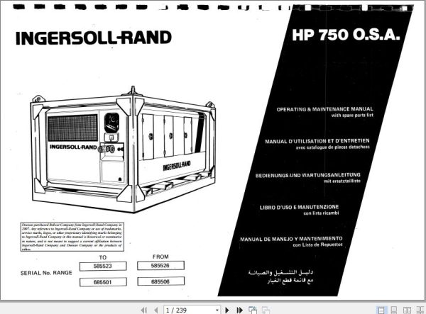 Ingersoll Rand Portable Compressor HP750 Operating and Maintenance Manual 2012 1