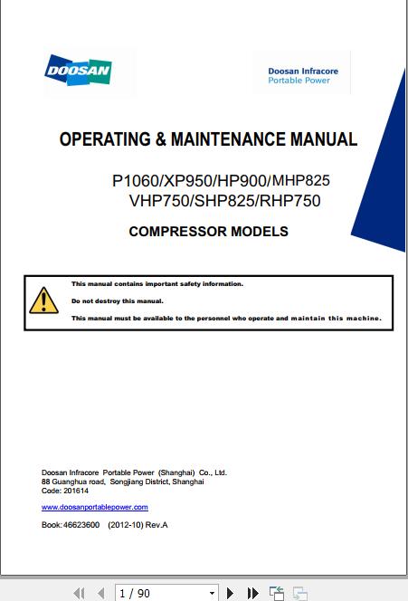 Ingersoll Rand Portable Compressor HP900 Operating and Maintenance Manual 2012