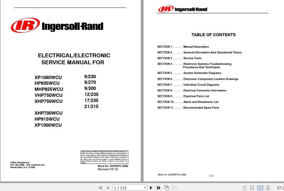 Ingersoll Rand Portable Compressor HP915 Operation and Maintenance Manual 2012