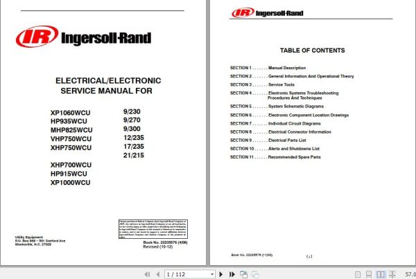 Ingersoll Rand Portable Compressor HP935 Operation and Maintenance Manual 2013
