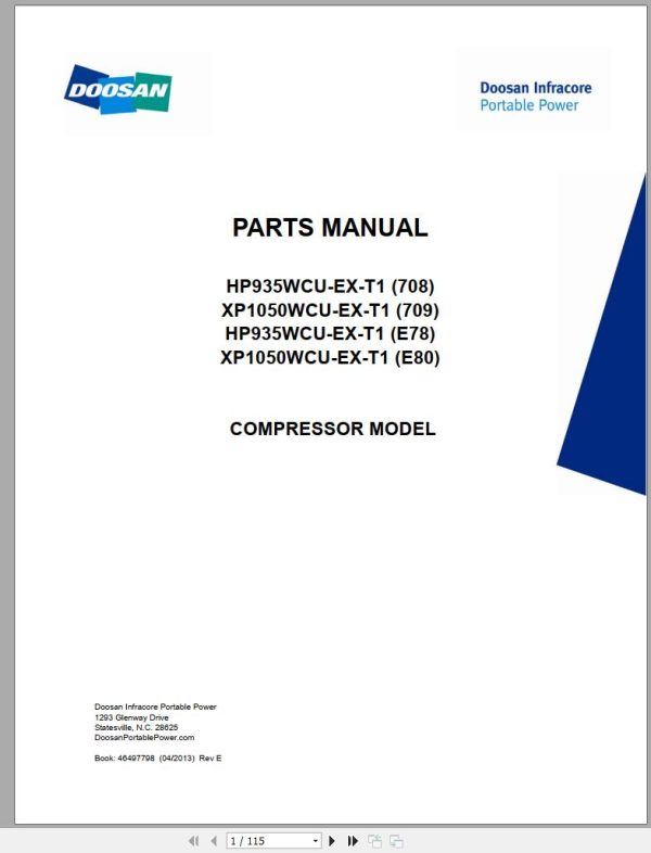 Ingersoll Rand Portable Compressor HP935 Parts Manual 2013 1