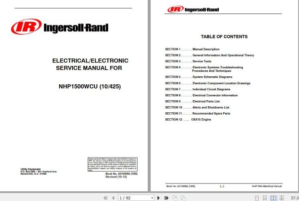 Ingersoll Rand Portable Compressor NHP1500 Operation and Maintenance Manual 2012 1
