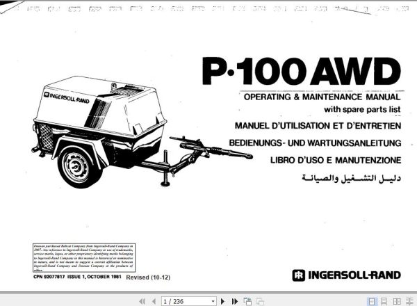 Ingersoll Rand Portable Compressor P100 Operating and Maintenance Manual 2012 1