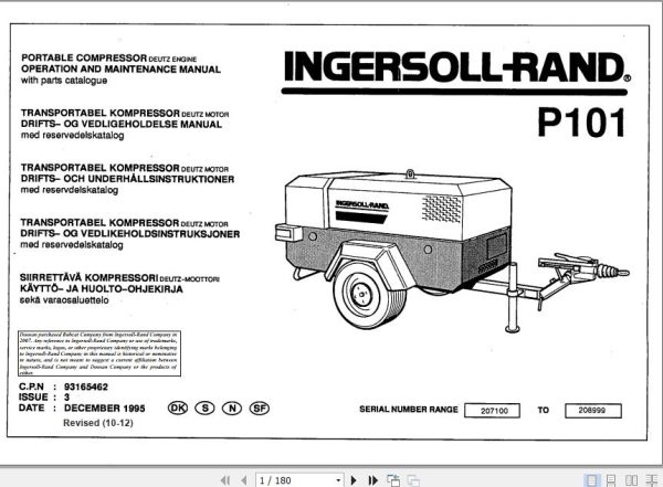 Ingersoll Rand Portable Compressor P101 Operation and Maintenance Manual 2012 1