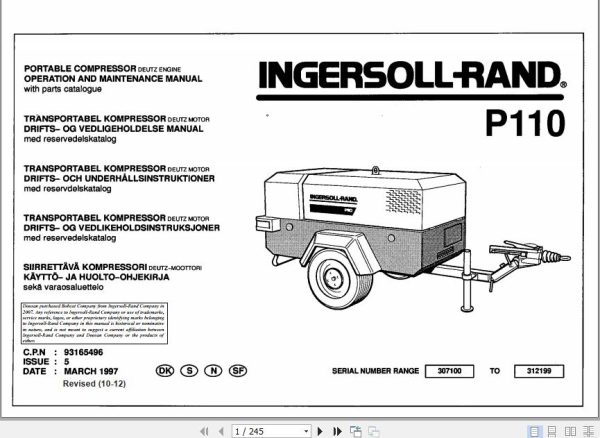 Ingersoll Rand Portable Compressor P110 Operation and Maintenance Manual 2012