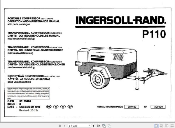 Ingersoll Rand Portable Compressor P110 Operation and Maintenance Manual 2012 1