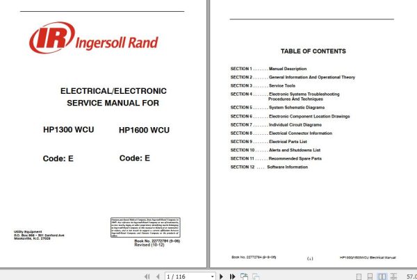 Ingersoll Rand Portable Compressor P1300 Electrical Electronic Service Manual 2012 1