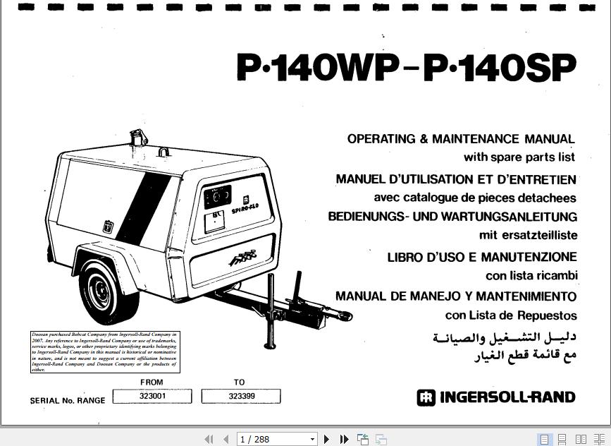 Ingersoll Rand Portable Compressor P140 Operating and Maintenance Manual 2012