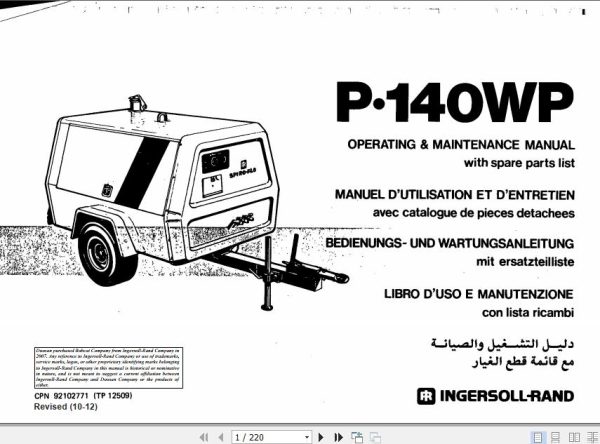 Ingersoll Rand Portable Compressor P140 Operating and Maintenance Manual 2012 1