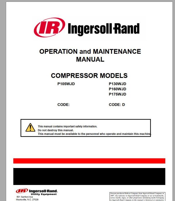 Ingersoll Rand Portable Compressor P175 Operation and Maintenance Manual 2012 1