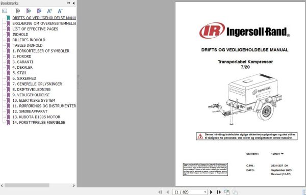 Ingersoll Rand Portable Compressor P65 Operation and Maintenance Manual 2015 1
