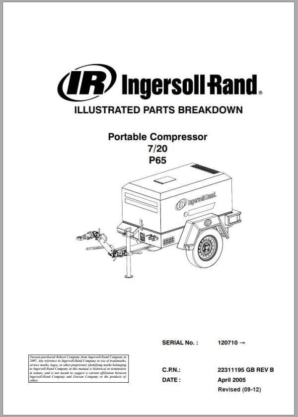 Ingersoll Rand Portable Compressor P65 Parts Manual, Operation and