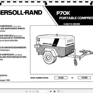 Ingersoll Rand Portable Compressor P70 Operation and Maintenance Manual 1998