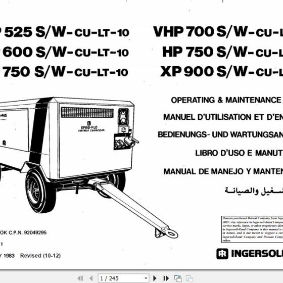 Ingersoll Rand Portable Compressor P1050 Operation and Maintenance Manual 2012