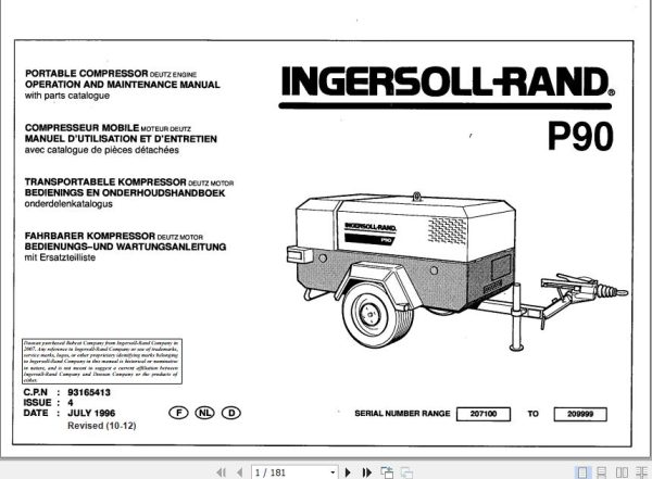 Ingersoll Rand Portable Compressor P90 Operation and Maintenance Manual 2012