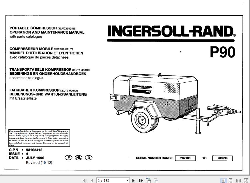 Ingersoll Rand Portable Compressor P90 Operation and Maintenance Manual 2012