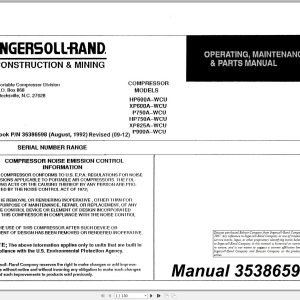 Ingersoll Rand Portable Compressor P900 Parts Manual Operation and Maintenance Manual 2012