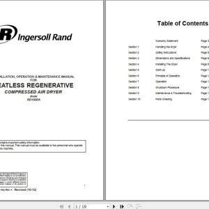 Ingersoll Rand Portable Compressor RD1600 Installation Operation and Maintenance Manual 2012