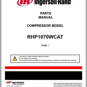 Ingersoll Rand Portable Compressor RHP1070 Parts Manual 2012