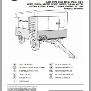Ingersoll Rand Portable Compressor SHP825 Parts Manual 2012