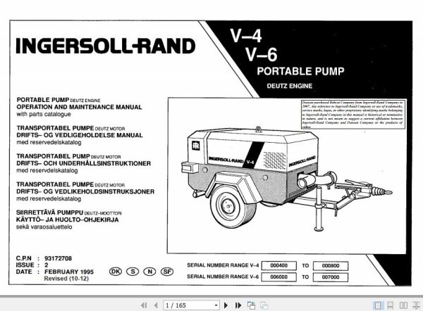 Ingersoll Rand Portable Compressor V6 Operation and Maintenance Manual 2012 1