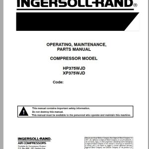 Ingersoll Rand Portable Compressor VHP300 Parts Manual Operation and Maintenance Manual 2015