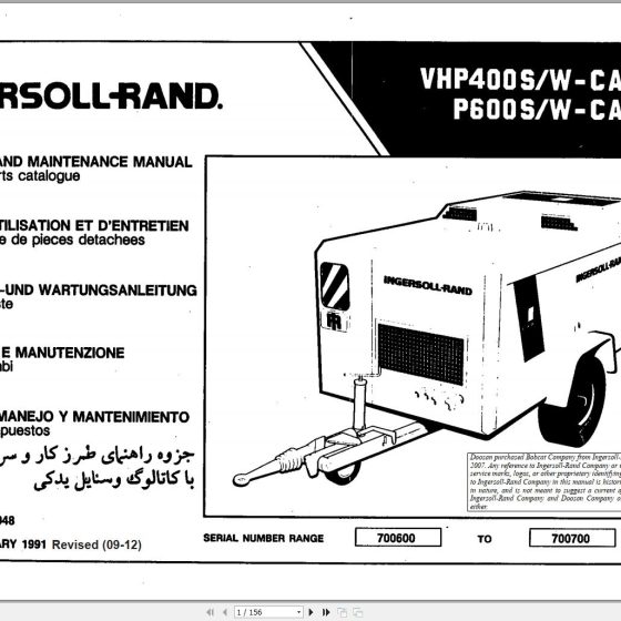 Ingersoll Rand Portable Compressor VHP300 Parts Manual, Operation and