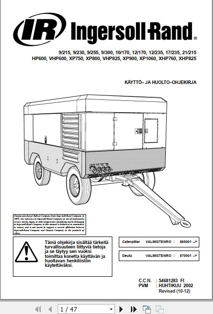 Ingersoll Rand Portable Compressor VHP825 Operation and Maintenance Manual 2012 1