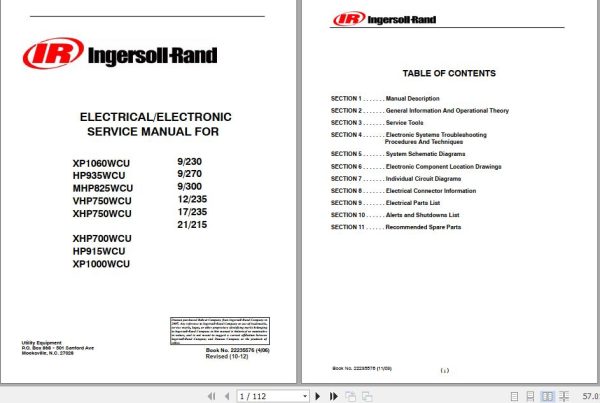 Ingersoll Rand Portable Compressor XHP1000 Operation and Maintenance Manual 2012