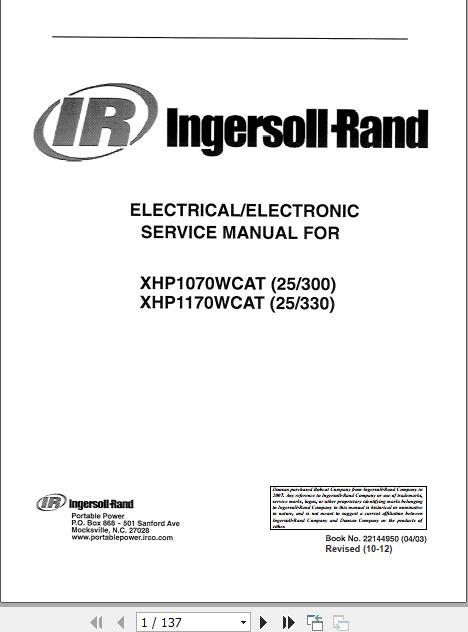Ingersoll Rand Portable Compressor XHP1070 Operation and Maintenance Manual 2015 1