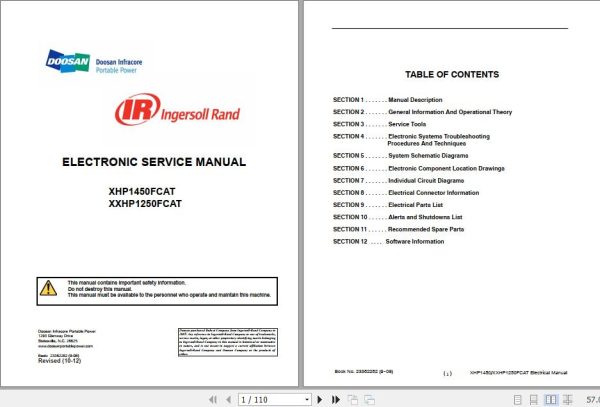 Ingersoll Rand Portable Compressor XHP1450 Electronic Service Manual 2012