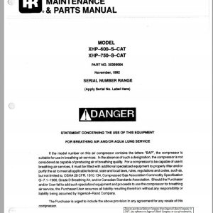 Ingersoll Rand Portable Compressor XHP600 Parts Manual Operation and Maintenance Manual 2012