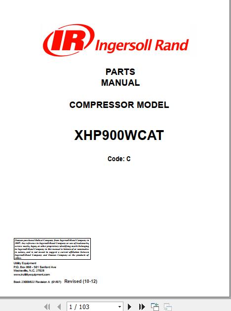 Ingersoll Rand Portable Compressor XHP900 Operating and Maintenance Manual 2013 1