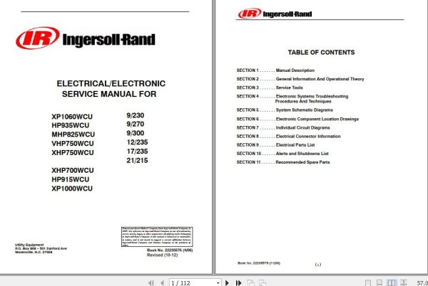 Ingersoll Rand Portable Compressor XP1000 Operation and Maintenance Manual 2016