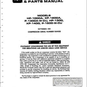 Ingersoll Rand Portable Compressor XP1400 Operation and Maintenance Manual 2012