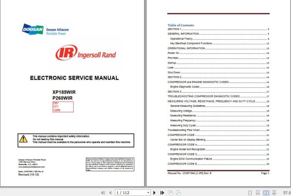 Ingersoll Rand Portable Compressor XP185 Operation and Maintenance Manual 2012 1