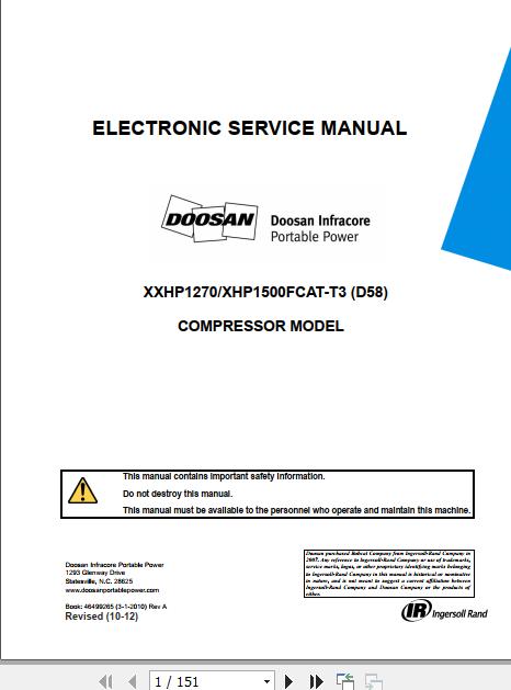 Ingersoll Rand Portable Compressor XXHP1270 Operation and Maintenance Manual 2012 1