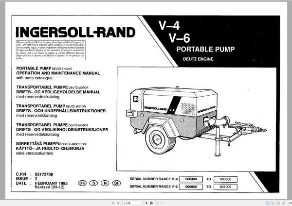 Ingersoll Rand Portable Pump V6 Parts Manual Operation and Maintenance Manual 2012 2