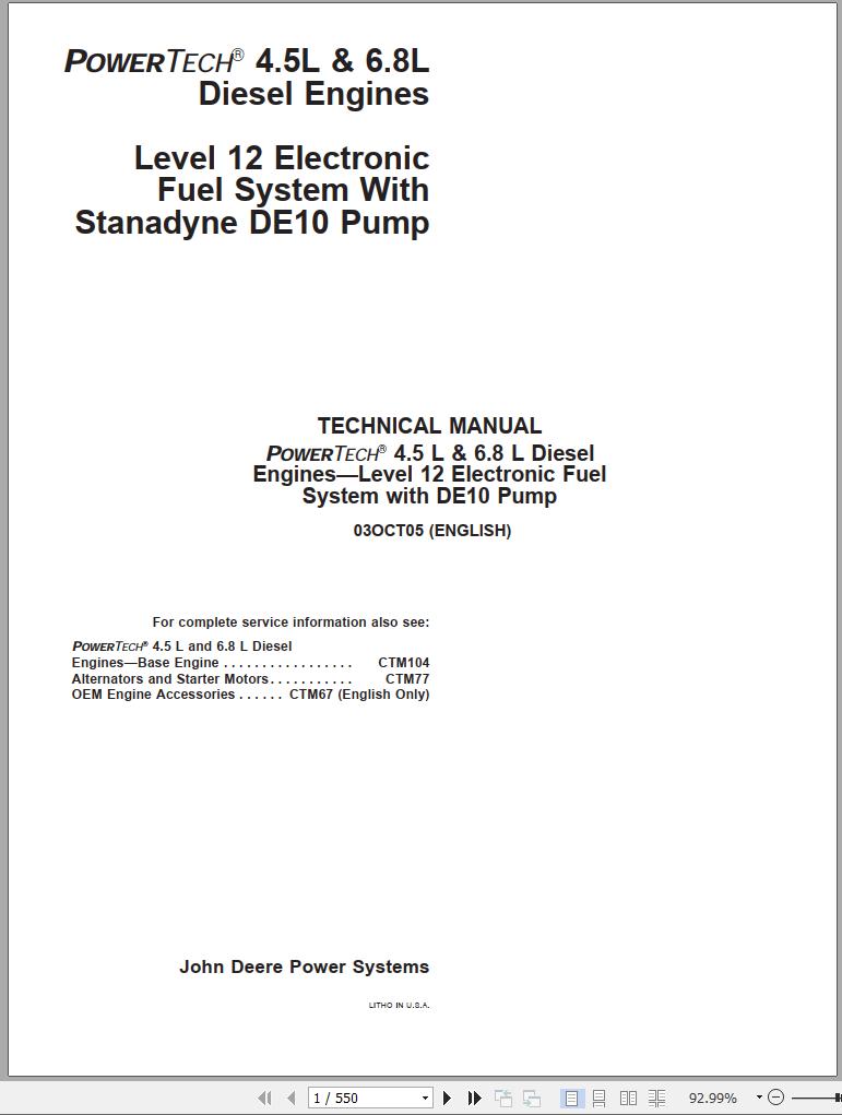 John Deere Diesel Engines PowerTech 4.5L 6.8L Level 12 Electronic Fuel