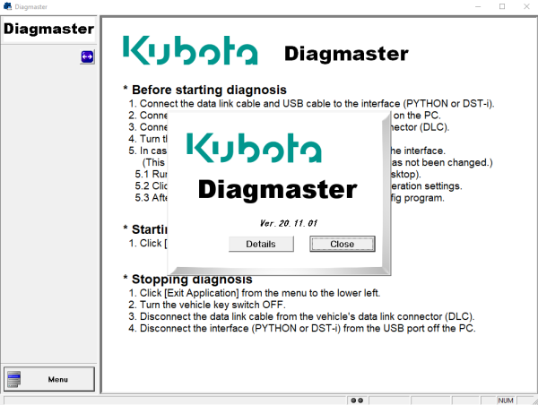 Kubota Takeuchi DiagMaster 20.11.01 2022 LEVEL 6 Engineering Maintenance Tool 1