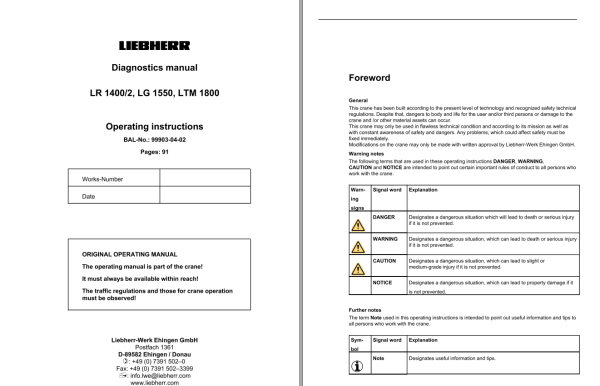 Liebherr Cranes LGD1550 LG1550 LR1550 73713 Operators Manual Liccon Error Code Schematic 7 1