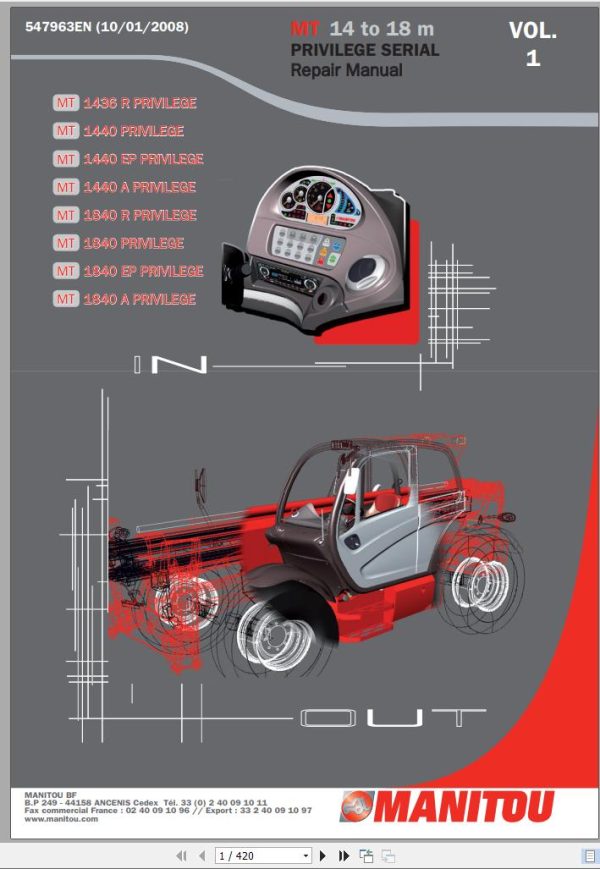 Manitou Telehandler MT 14 to 18 m Repair Manual 1