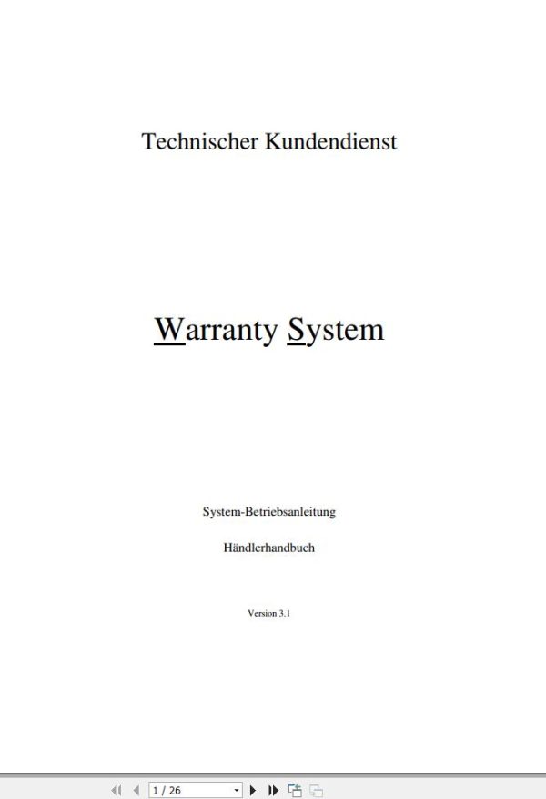 McCormick Tractor Warranty System Manual DE