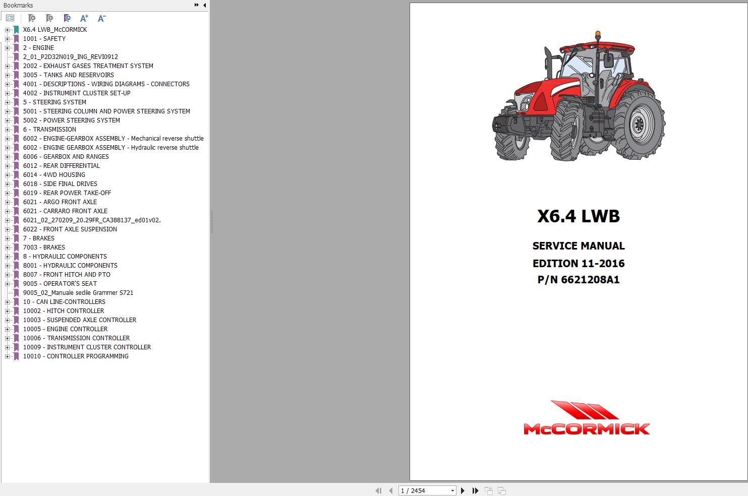 McCormick Tractor X6 RP76 LWB Workshop Manual