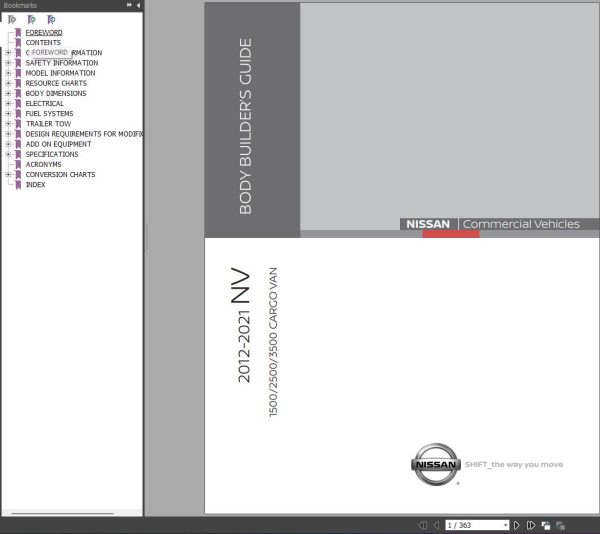 Nissan 2012 2021 NV 1500 2500 3500 Cargo Van Body Builders Guide 1