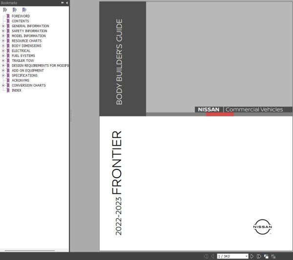 Nissan 2022 2023 Frontier Pick Up Truck Body Builders Guide 1