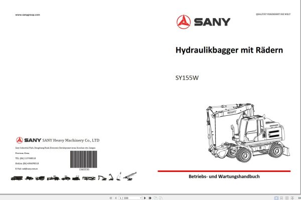 Sany Hydraulic Excavator SY155W SW115 Technical Manual EN DE
